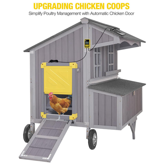 MEDEHOO Chicken Coop Upgrade Durable Outdoor Chicken House with Large Wheels, Nesting Box, Leakproof Pull-on Tray and UV-Resistant Roof Panel (Grey)