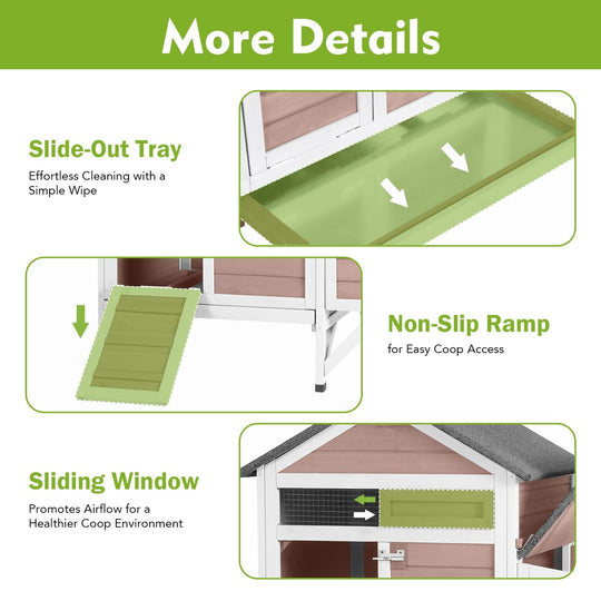 MEDEHOO Chicken Coop for 2 Chickens Outdoor, Small Wooden Chicken House with Expandable Run, Nesting Box &amp; Pull-Out Tray, Backyard Poultry Coop for Hens Quail AIR7020-W-SA-WM