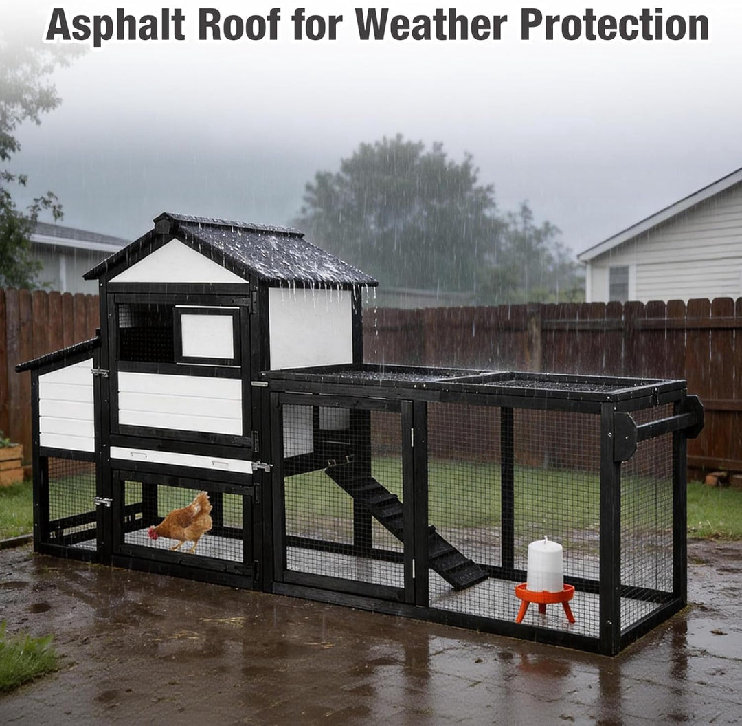 MEDEHOO Chicken Coop Expandable Mobile Chicken House for Outdoor with Wheels, Nesting Box, Leakproof Pull-on Tray and UV-Resistant Roof Panel (Black) AIR72-BW-WM