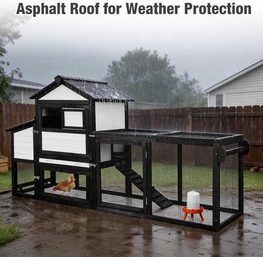 MEDEHOO Chicken Coop Expandable Mobile Chicken House for Outdoor with Wheels, Nesting Box, Leakproof Pull-on Tray and UV-Resistant Roof Panel (Black) AIR72-BW-WM