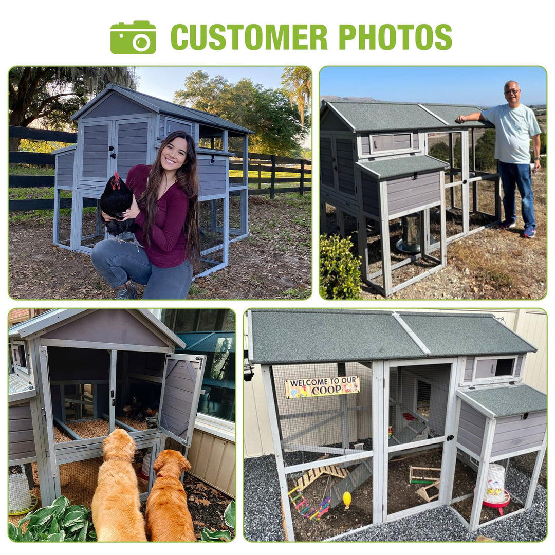 BUTINGLALE Chicken Coop with Large Nesting Boxes Outdoor Hen House with 30.5ft² Sleeping Area and Run for 6 to10 Chickens 75.7" L x 65.7" W x 59.1" H AIR48-N
