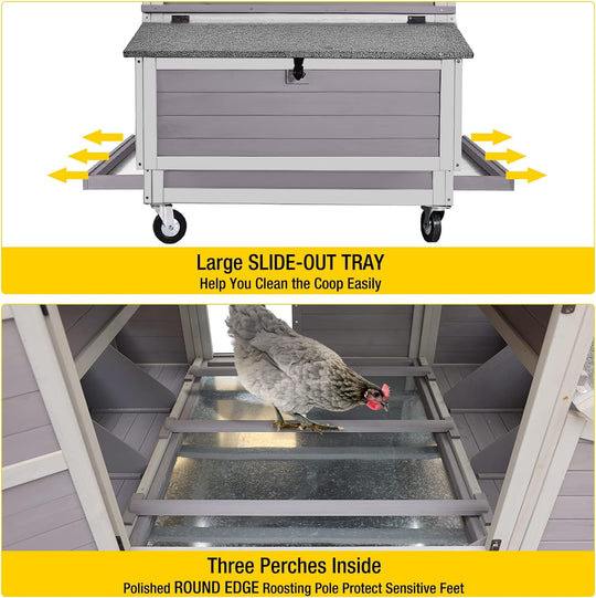 MEDEHOO Chicken Coop on Wheels Movable Hen House with Two Nesting Boxes, Large Poultry Cage Outdoor Duck Cage AIR677-WM
