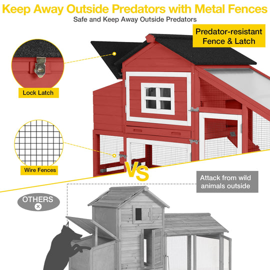 MEDEHOO Large Chicken Coop with Wheels, Mobile Chicken House for Outdoor, Poultry Cage with Nesting Box, Leakproof Pull-Out Tray &amp; UV-Resistant Roof