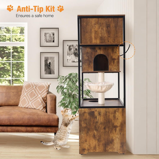 MEDEHOO Cat Litter Box Enclosure,Hidden Litter Box Furniture with Metal Frame,Wooden Kitty House with Barn Door,Wooden Cat Washroom Furniture,Fit Most of Litter Box (Wood, M) AIR102-A111-WM