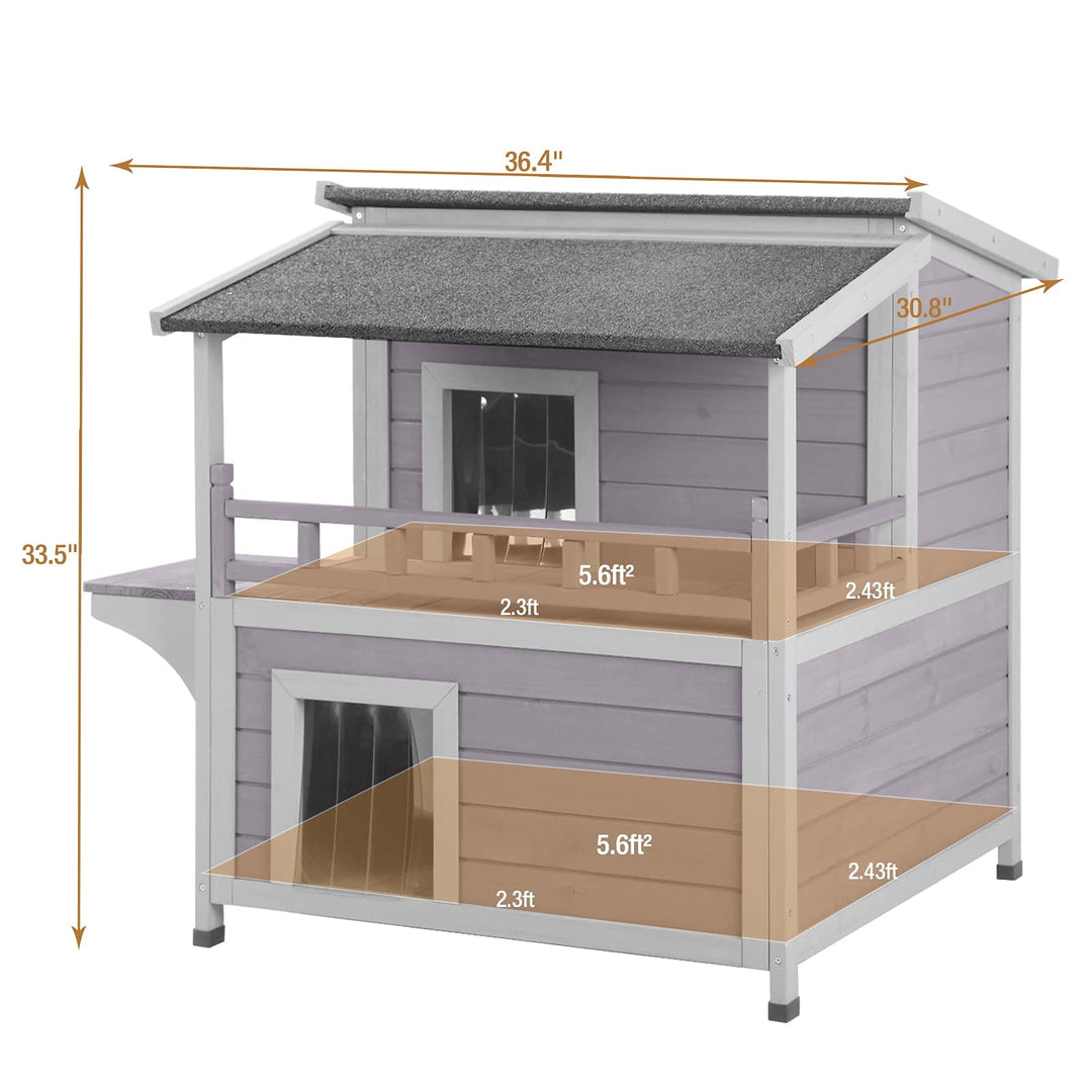 BUTINGLALE Outdoor Feral Cat House, Outside Cat Condos Two Story, Rainproof Kitty House for Winter AIR33-T