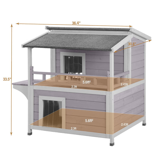BUTINGLALE Outdoor Feral Cat House, Outside Cat Condos Two Story, Rainproof Kitty House for Winter AIR33-T