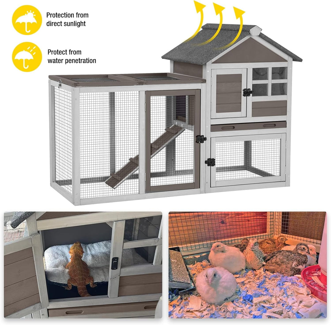 MEDEHOO Rabbit Hutch Indoor Bunny Cage Outdoor with Run Chicken Coop Guinea Pig House with Waterproof Asphalt Roof,No Leakage Pull Out Tray
