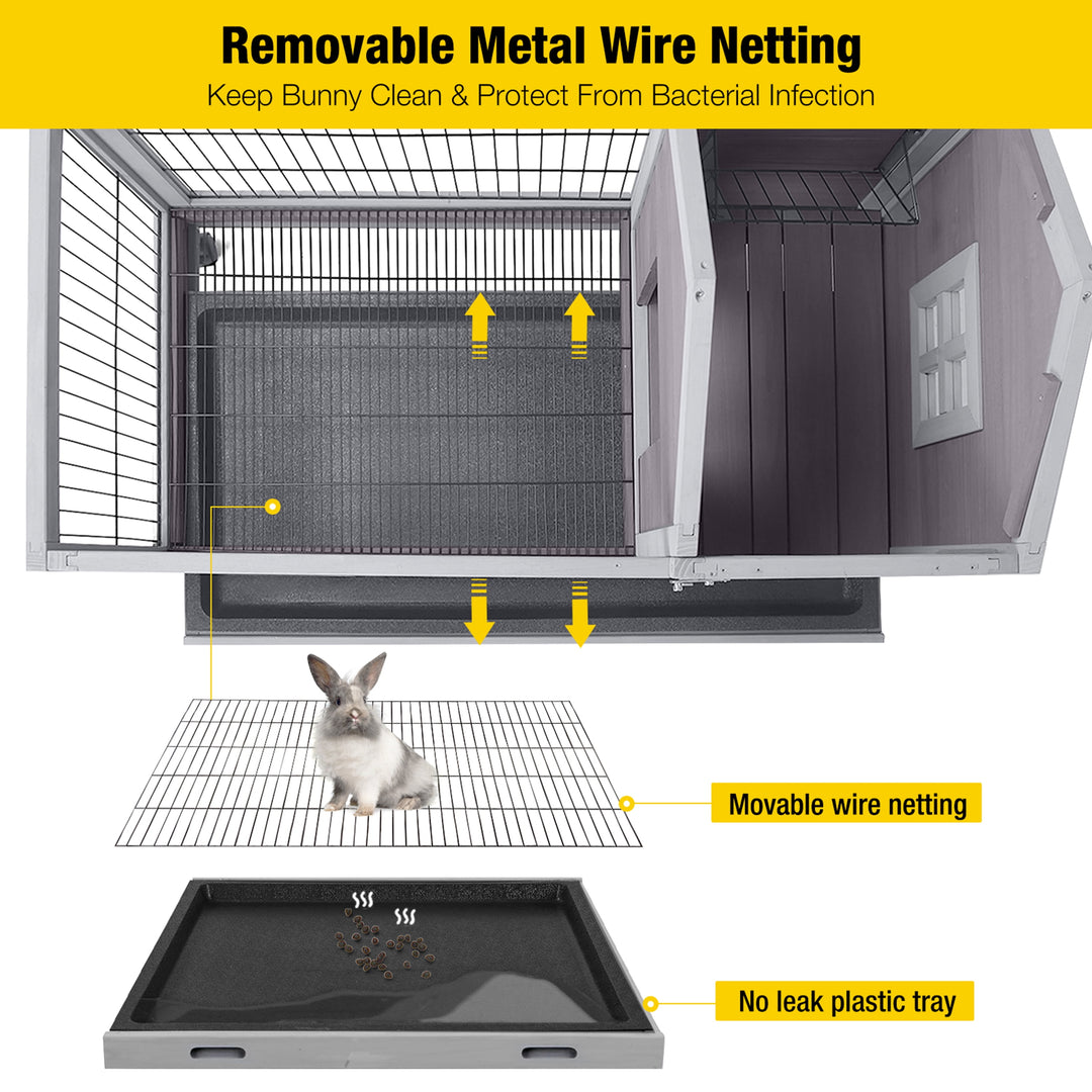 MEDEHOO Rabbit Hutch Indoor and Outdoor, Rabbit Cage with Removable Wire Netting and Leak Proof Tray, Mobile Bunny Cage with Wheels