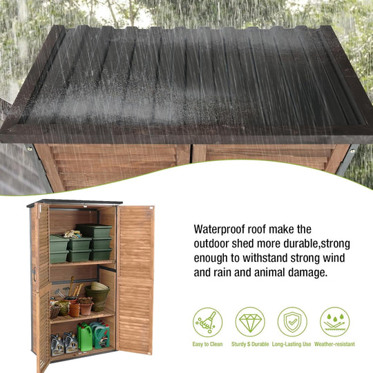 MEDEHOO Outdoor Storage Shed with Floor and Durable Plastic Roof Weatherproof Storage Cabinet with Strong Iron Frame LargeSheds for Outside Brown