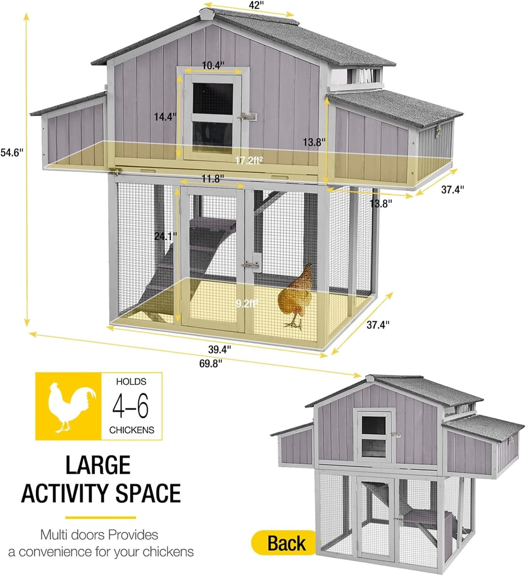 MEDEHOO Chicken Coop Large Poultry Cage with Strong Iron Edge Chicken House with Nesting Box Easy to Set Up Portable Chicken Coop for 6 8 Chickens