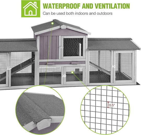 BUTINGLALE Rabbit Hutch Outdoor Large Chicken Coop with Cleaning Tray and Waterproof Roof Wooden Bunny Hutch PVC Floor Bottom for Small and Medium Bunny Rabbit Chick 87.8" L AIR04-B-A