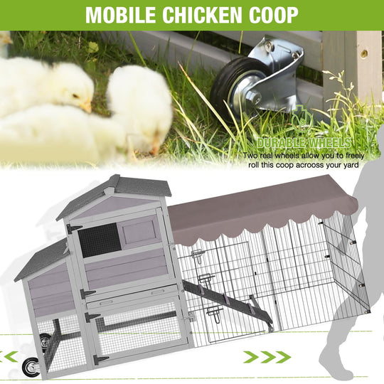 MEDEHOO Mobile Chicken Coop 79" Large All-Steel Frame Hen House Poultry Cage with Metal Run, Waterproof Rain Cover AIR7008-J-WM
