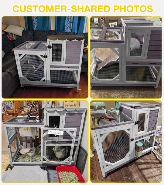 MEDEHOO Rabbit Cage Indoor, 2-Story Bunny Cage with Leak-Proof Trays, Chew-Proof Wooden Rabbit Cage on Wheels for Small Pets (39.3" L x 22" W x 36.8" H) AIR7013-G-A11-WM