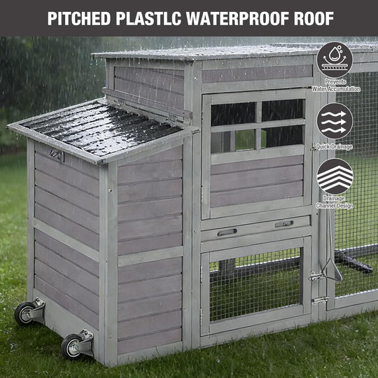 MEDEHOO 78.4"Large Chicken Coop with Run, Mobile Portable Hen House Poultry Cage for 4-6 Chickens with Wheels, Nesting Box, Metal Tray, Waterproof