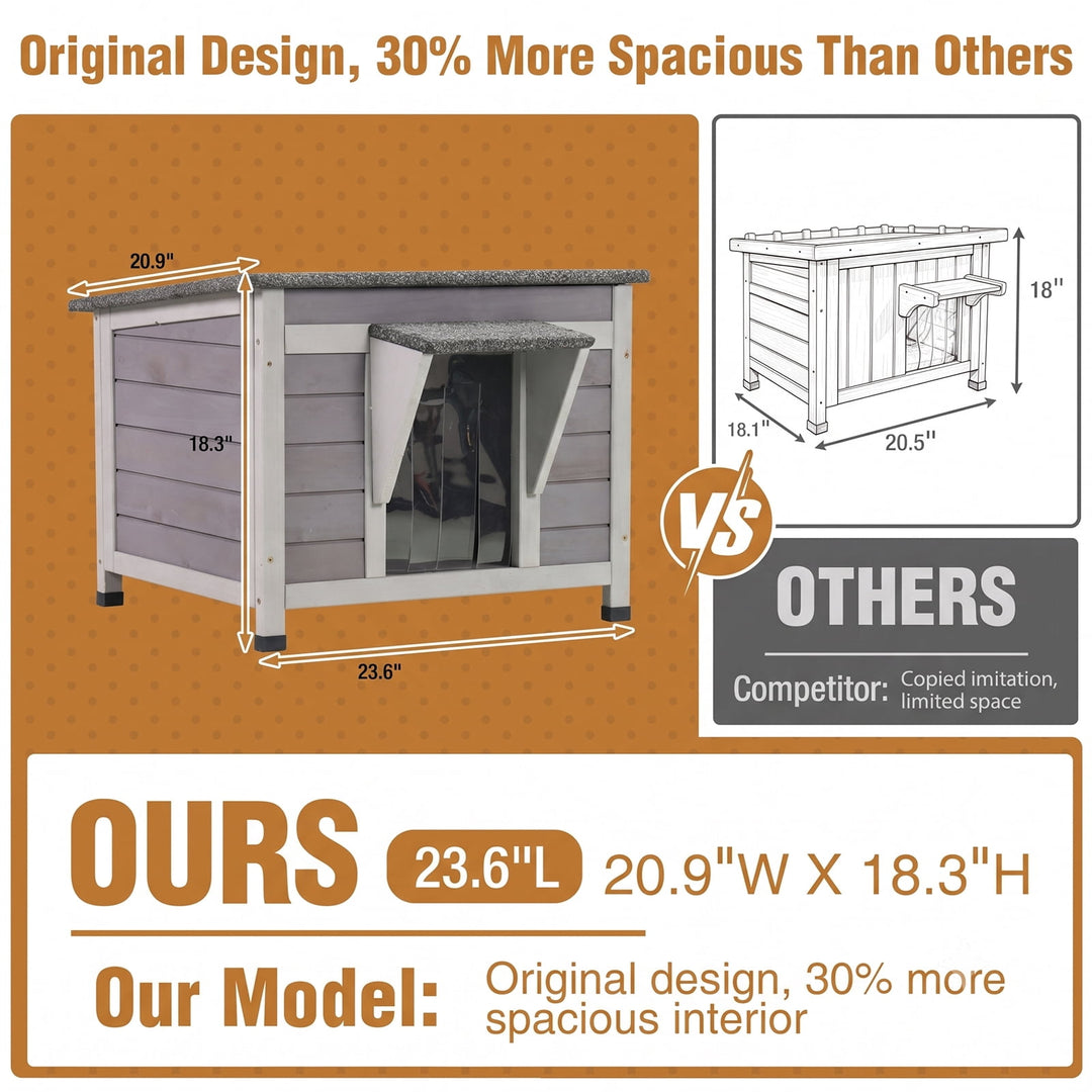 MEDEHOO Outdoor Cat House with Insulated Liner Weatherproof Insulated Feral Cat Shelter for Outdoor Cats Winter Gray