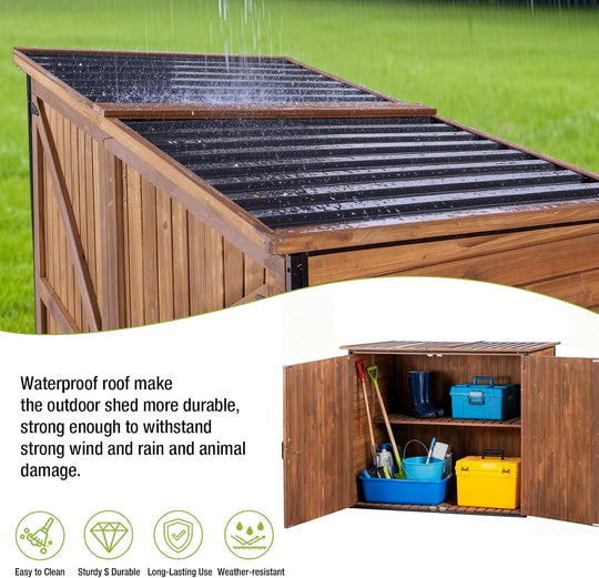 MEDEHOO Outdoor Storage Shed Cabinet with Strong Iron Frame Large Wooden Garden Shed Tool House with Adjustable Shelfs,Medium AIR105-shed-J-WM