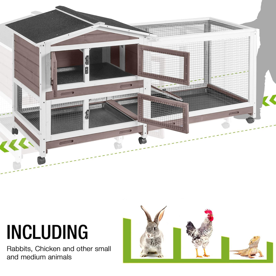 BUTINGLALE Rabbit Hutch with Chew-Resistant Ramp Indoor Bunny Cage Outdoor Guinea Pig Cage with Wheels and Leakproof Tray AIR19-B-N