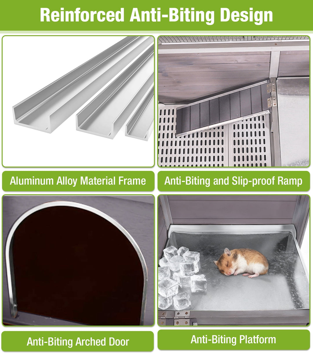 MEDEHOO Indoor Guinea Pig Cage Rabbit Hutch with Chew-Proof Ramp, 2-Story Wooden Bunny House with Pull-Out Trays &amp; Leakproof PVC Layer, Small Animal Cages with Detachable Legs (Gray) AIR53-DG-PD