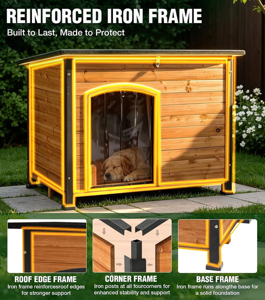 MEDEHOO Wooden Dog House Anti-chewing Kennels for Outdoor &amp; Indoor, Brown, Large