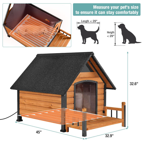 Aivitubin Heated Dog House with Heating Pad, Weatherproof Insulated Outdoor Dog House  Kennel for Meduium Dogs, Chew-Resistant Iron Frame &amp; Asphalt Roof AIR80-HP-A12-WM