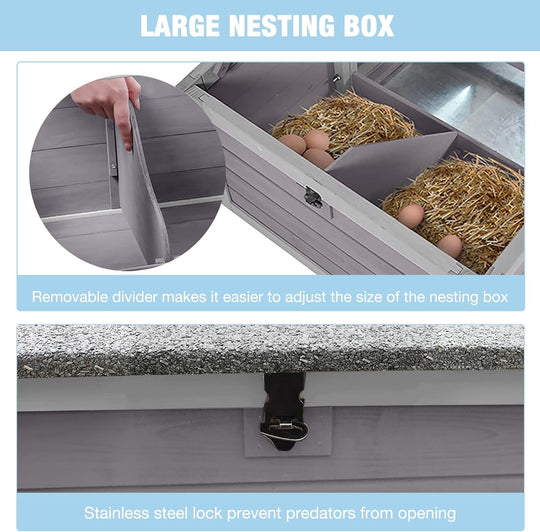 MEDEHOO Large Chicken Coop with Run and Wheels, Wooden Hen House with Nesting Box and Waterproof Roof  Rabbit Hutch Outdoor, Chicken Tractor for 4 Chicken (Gray) AIR32-D-JO-WM