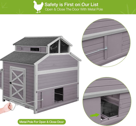 MEDEHOO Chicken Coop Large Hen House for 8-10 Chickens Wooden Poultry Cage with Run and Nesting Box 115in AIR49-N