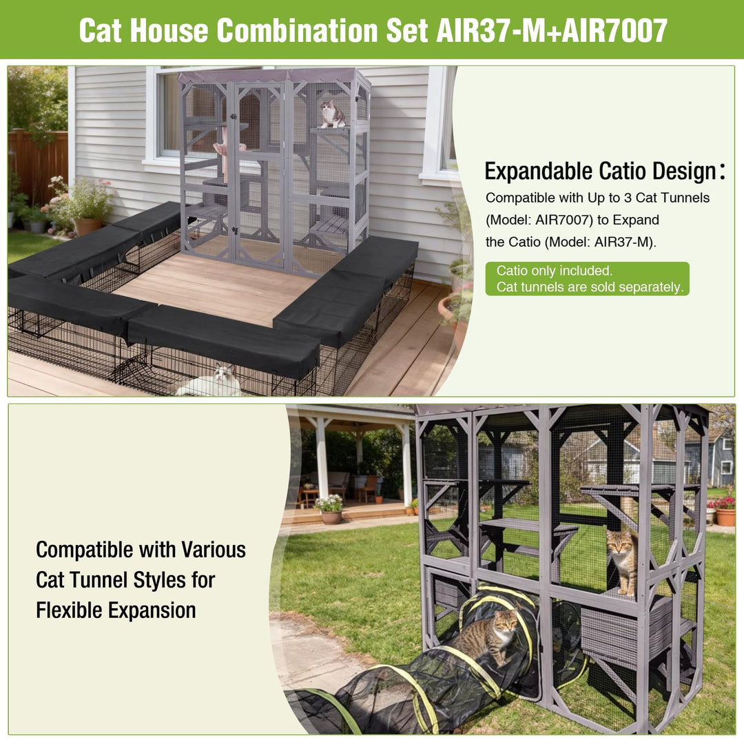 MEDEHOO Catio Outdoor Cat Enclosure - 70" Large Wooden Cat House with 5 Platforms, 2 Napping Boxes &amp; Weatherproof Asphalt Roof, Walk-in Kitty Condo for Multiple Cats