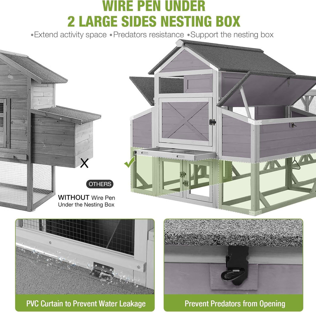 MEDEHOO Chicken Coop 41ft² Large Outdoor Chicken House with Run Multi-Level Hen House Poultry Cage with Nesting Box,Waterproof Roof AIR46-M-00J