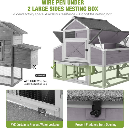 MEDEHOO Chicken Coop 41ft² Large Outdoor Chicken House with Run Multi-Level Hen House Poultry Cage with Nesting Box,Waterproof Roof AIR46-M-00J