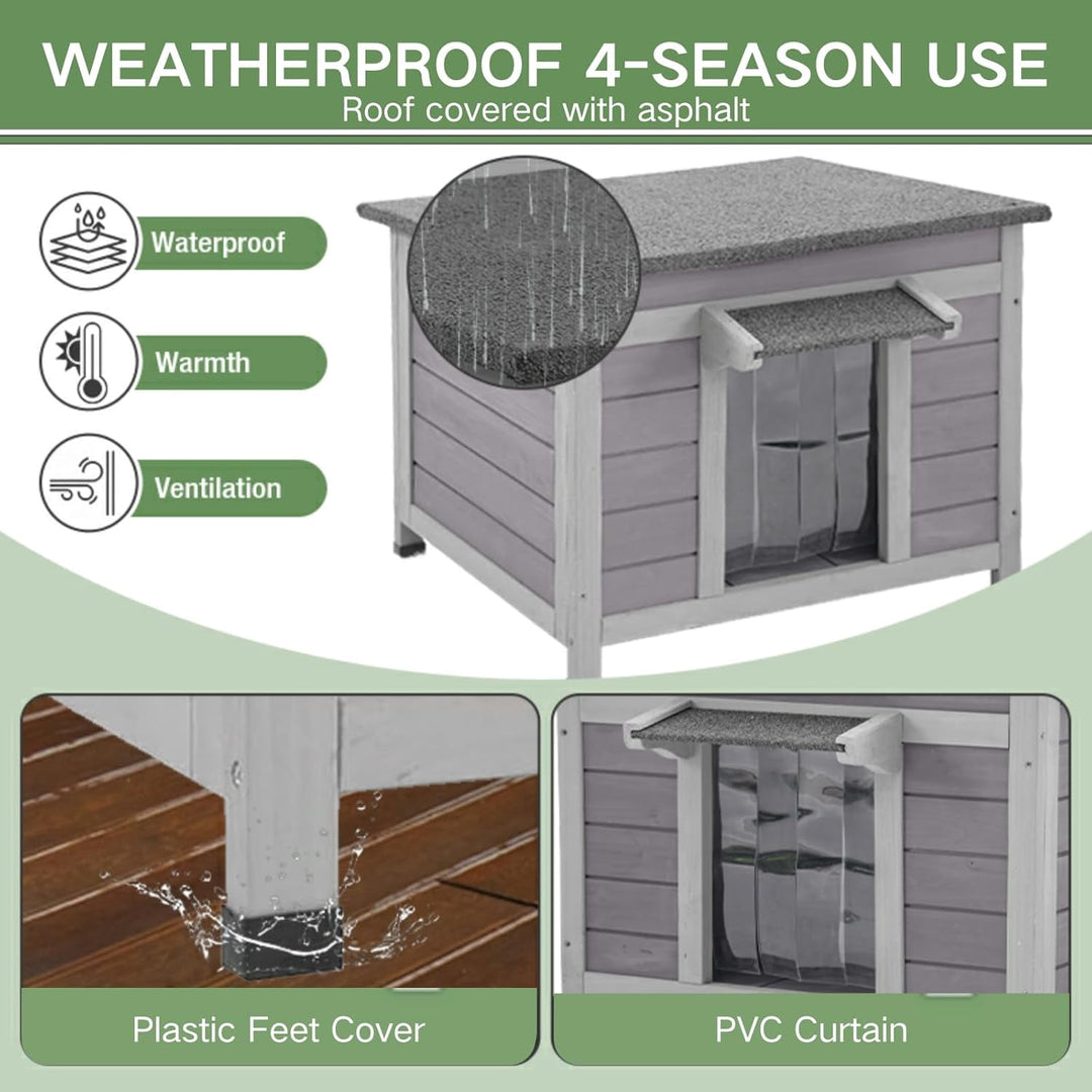 MEDEHOO Heated Outdoor Cat House with Heating Pad, Weatherproof Cat Shelter, Feral Cat House with Insulated Liner for Keep Warm in Winter AIR12-IN-HP-4DML-WM