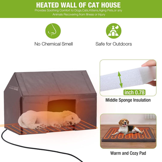 MEDEHOO Large Heated Dog House with Chew-Proof Metal Frame Safe Heating Pad, 6-Sided Thermal Liner, for Outdoor Use AIR90-IN-HP-WM
