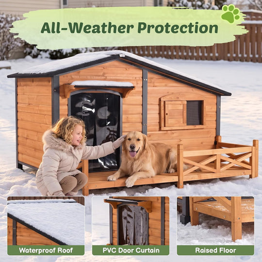 MEDEHOO Extra Large XXL Heated Dog House Insulated Dog Kennel with Safe Heating Pad, Chew-Proof Metal Frame, 6-Sided Thermal Liner for Large Dog Breeds, Brown AIR7024-L-HP-G2-CC