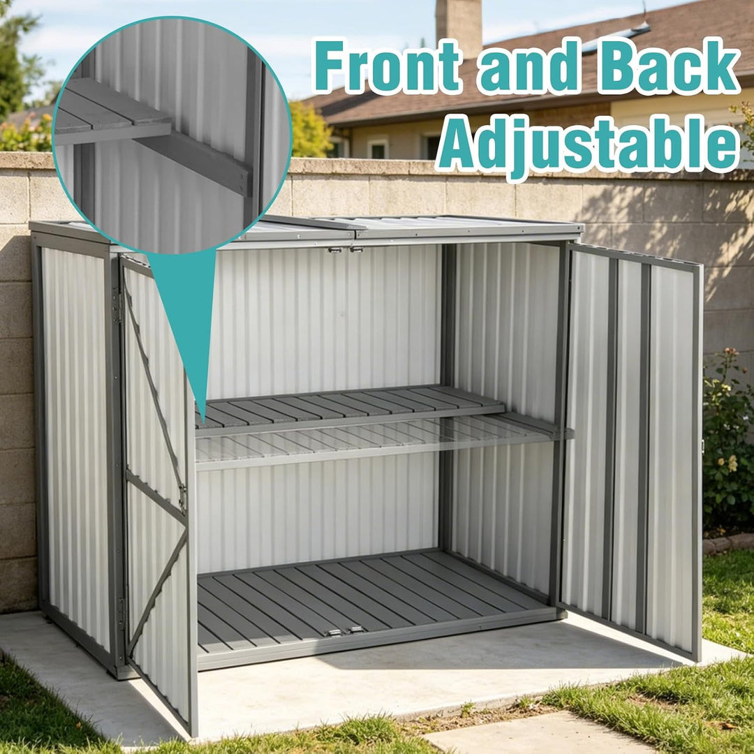 MEDEHOO Outdoor Storage Shed 4.2x2.2FT with Metal Frame &amp; Fir Wood, Weatherproof Resin Garden Shed for Patio Backyard, Horizontal Storage Cabinet with Adjustable Shelves AIR105-ZJ-A11-WM