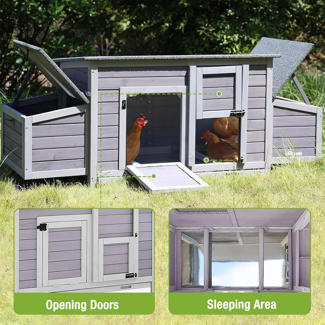 MEDEHOO Chicken Coop Outdoor Wooden Chicken House  Portable Hens House with Nesting Box,Perches,Waterproof Roof Gray