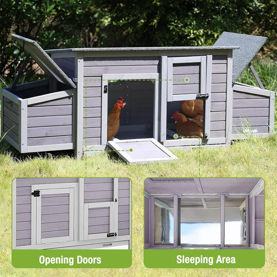 MEDEHOO Chicken Coop Outdoor Wooden Chicken House  Portable Hens House with Nesting Box,Perches,Waterproof Roof Gray