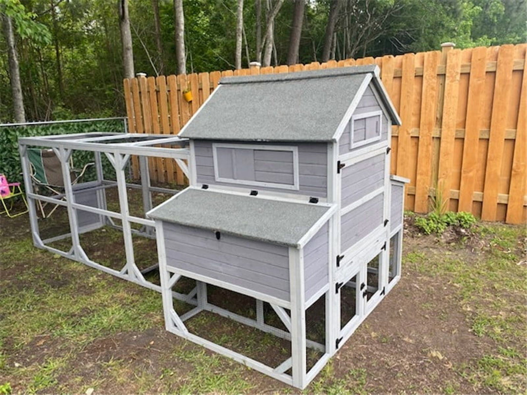 MEDEHOO Chicken Coop 41ft² Large Outdoor Chicken House with Run Multi-Level Hen House Poultry Cage with Nesting Box,Waterproof Roof AIR46-M-00J