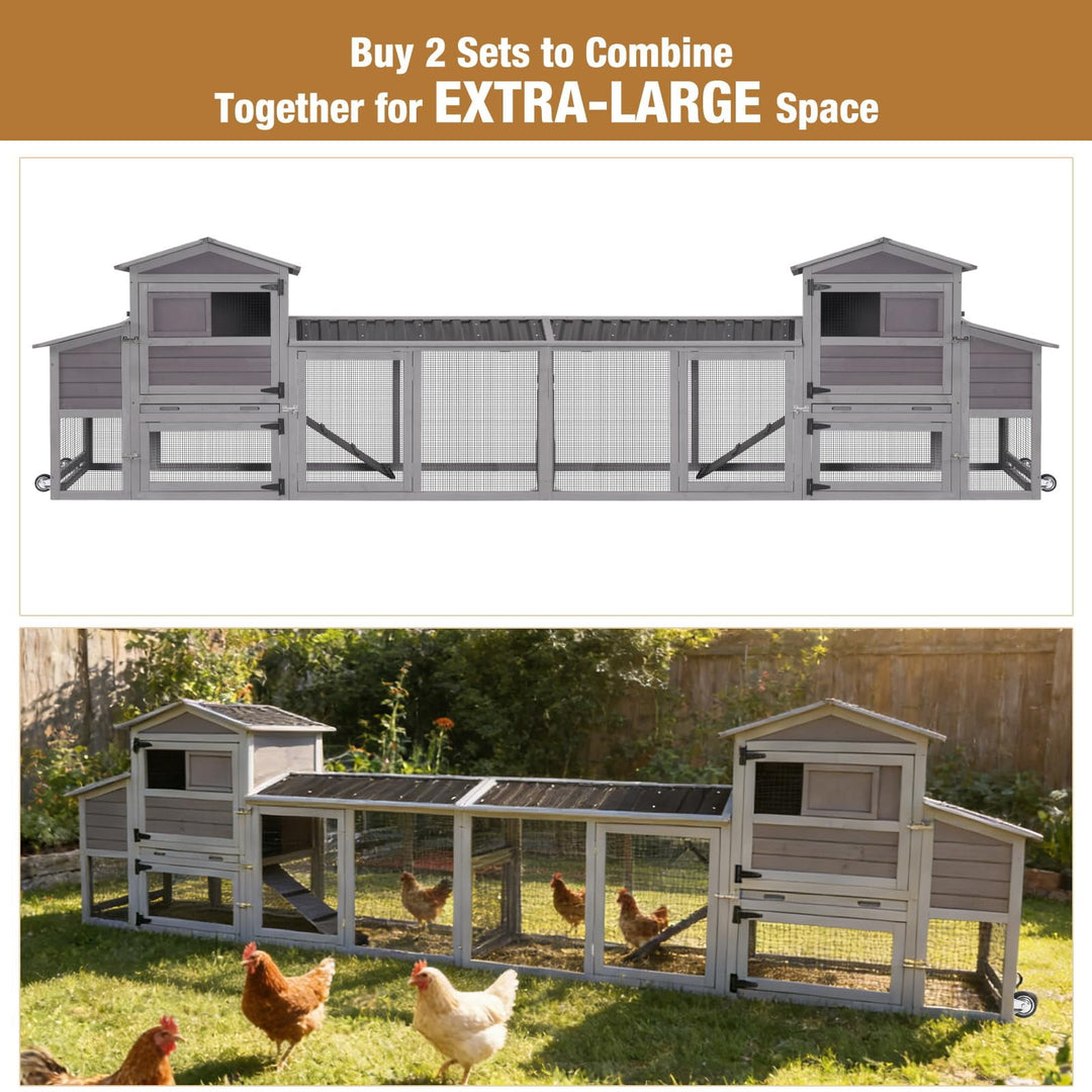 MEDEHOO 80" Chicken Coop with Wheels Expandable Large Waterproof Chicken House for Outdoor with Nesting Box AIR61-L-WM2