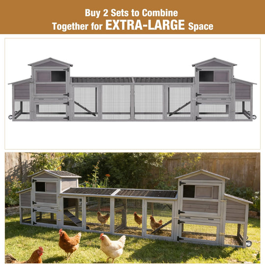 MEDEHOO 80" Chicken Coop with Wheels Expandable Large Waterproof Chicken House for Outdoor with Nesting Box AIR61-L-WM2