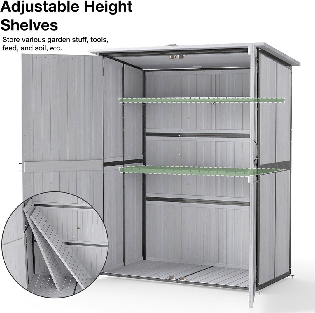 MEDEHOO Outdoor Storage Shed with Floor, Waterproof Storage Cabinet with Metal Frame, Adjustable Shelves, Garden Shed for Backyard Patio Lawn White AIR99-W-A-WM