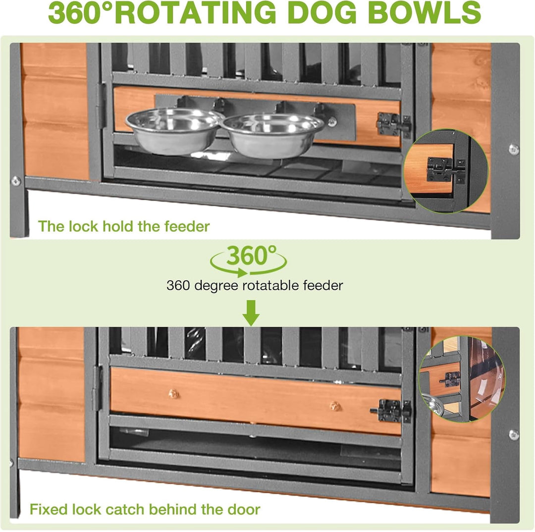 MEDEHOO 60’’ Extra Large Heated Outdoor Dog House for Large Breed, Insulated Dog Kennel with Wider and Thicker Metal Frame, Weatherproof Dog Shelter with Thermostatic Heating Pad for Winter DH7021-L-IN-HP-2DML-WM