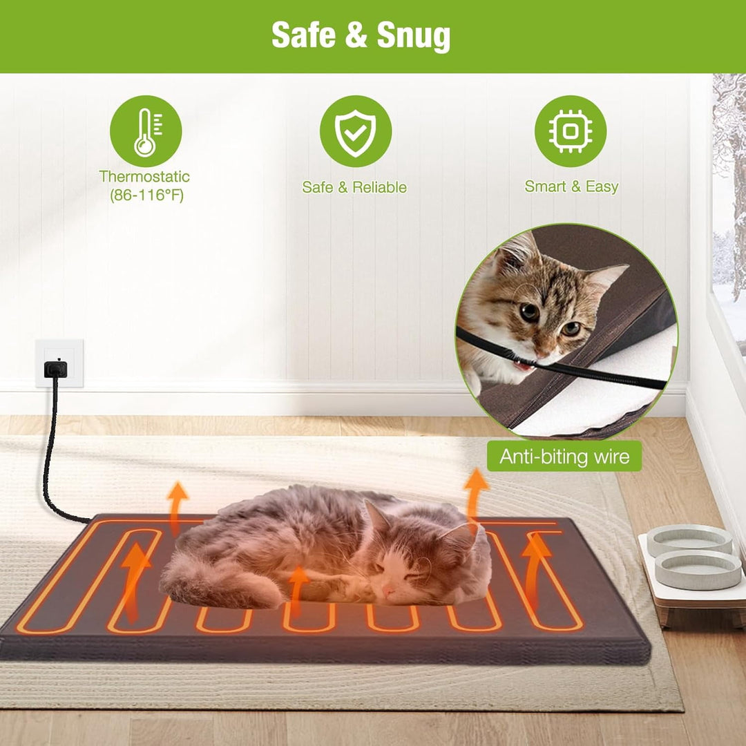 MEDEHOO Heated Cat House for Outside, 2-Story Wooden Cat House Weatherproof for Winter Outdoor Feral Cat Shelter with Heater and Insulated Liner, Brown