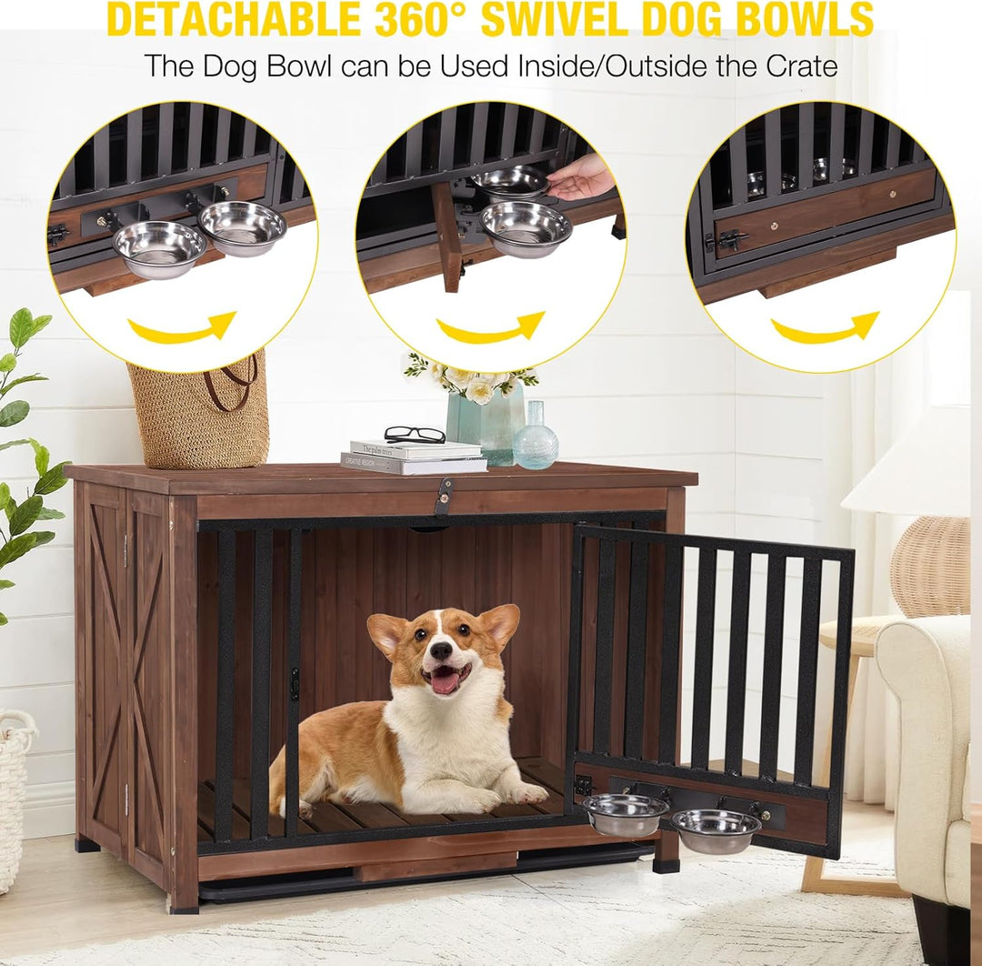 MEDEHOO Dog Crate Furniture Dog Kennel Indoor for Small &amp; Medium Dogs Portable Heavy Duty Dog CrateEnd Table, Dog House with Large Opening Roof AIR100-B-WM2