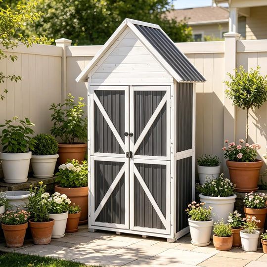 67.1" Outdoor Storage Cabinet Waterproof with Lockable Double Doors, Garden Storage Cabinet with Adjustable Shelves, Tool Organizer for Outside, White