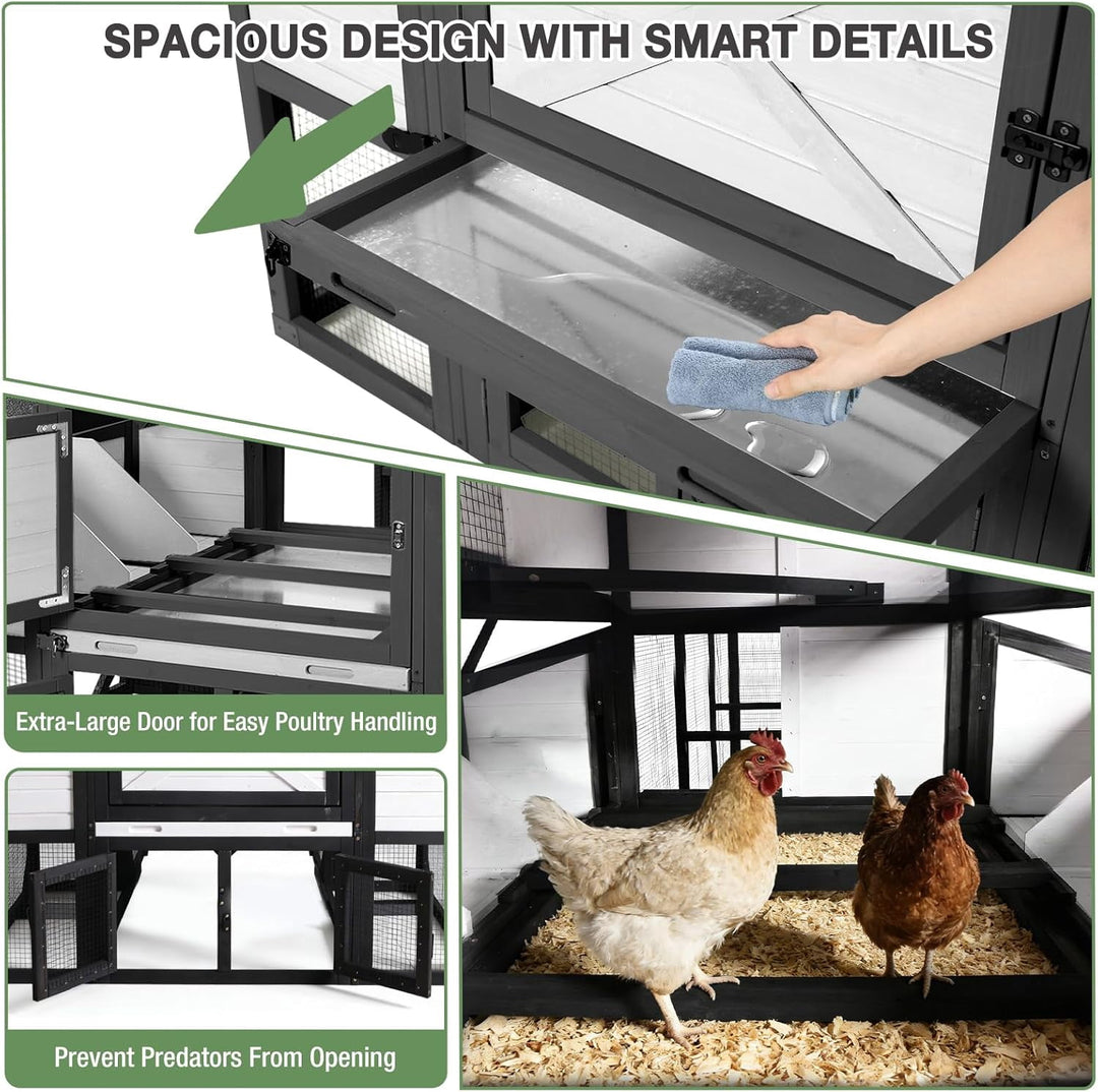 Extra Large 120" L Chicken Coop for 8-10 Chickens, Wooden Chicken House with Run, 6 Nesting Boxes, Heavy Duty Construction, Waterproof Roof, Predator Resistant Outdoor Poultry Cage-Black AIR46-M-B-ZOE