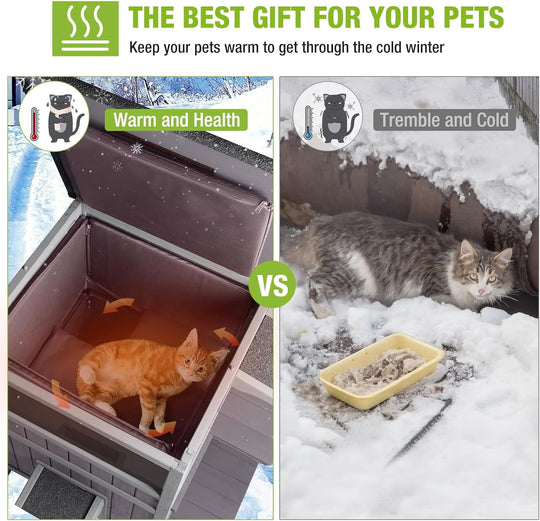 MEDEHOO Insulated Cat House with Liner, Outdoor Feral Cat House Shelter for Winter, Weatherproof AIR14-INN-WM