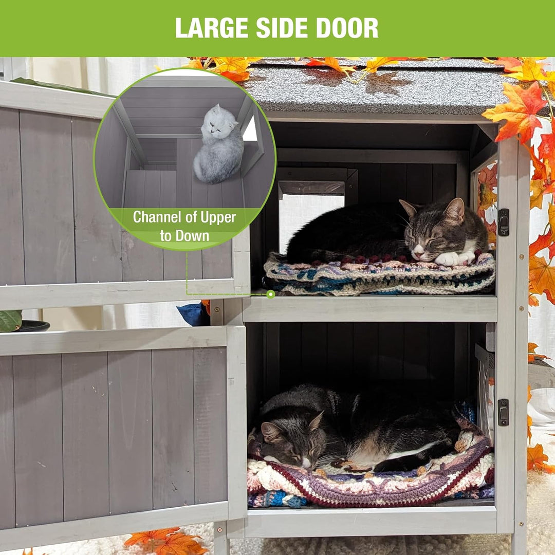 MEDEHOO Outdoor Cat House for Winter Feral Kitty Shelter with Escape Door,2 Stroy AIR94-J