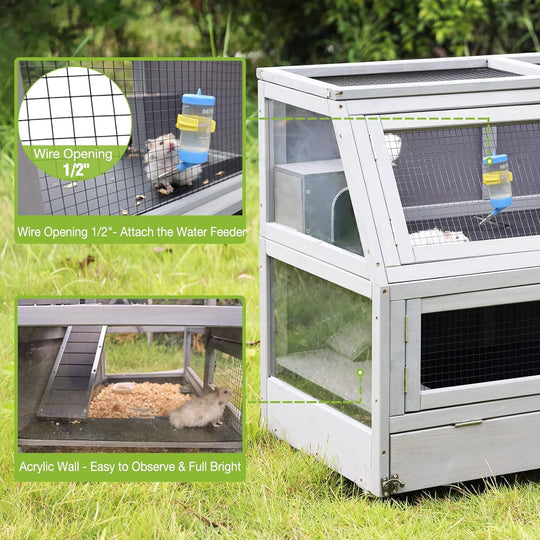 MEDEHOO Guinea Pig Cage Chew Proof Hamster Cage Metal Frame Rat House Small Animal Habitat Critter Nation Cage 2 Levels Double Use Movable AIR58-J-WM