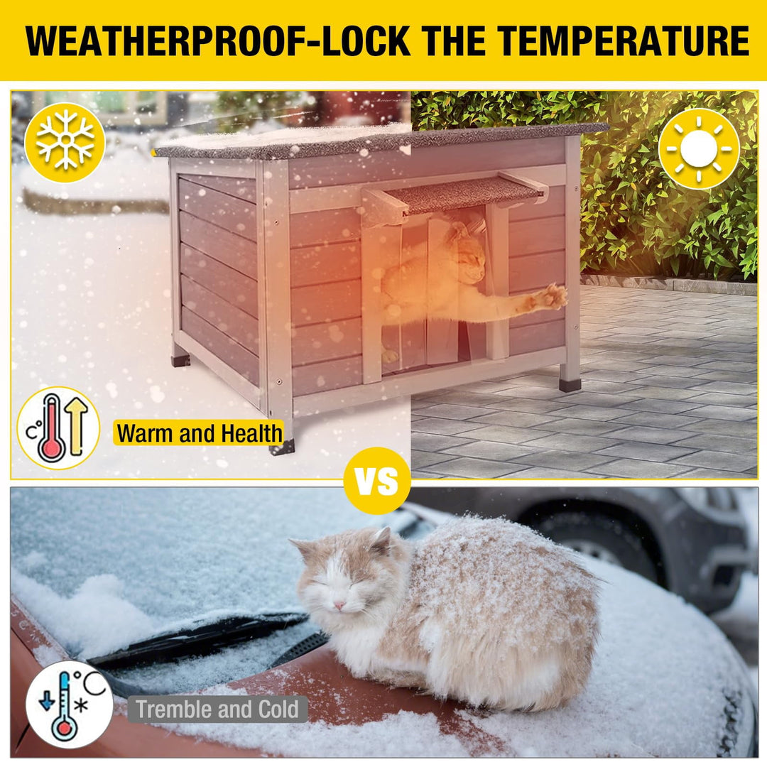 MEDEHOO Cat House Outdoor Dog House with Insulation Liner Rabbit Hutch Feral Kitty Shelter for Outdoor Cats Cat Shelter for Winter