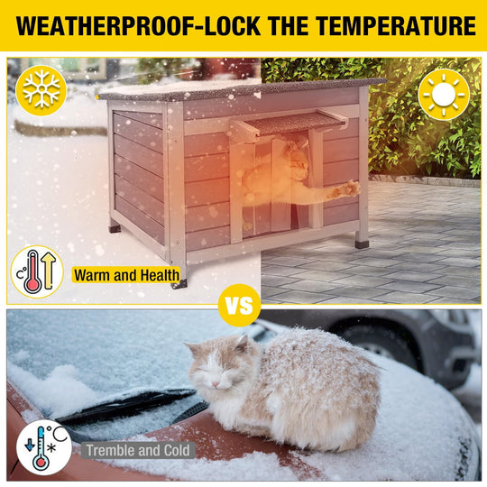 MEDEHOO Cat House Outdoor Dog House with Insulation Liner Rabbit Hutch Feral Kitty Shelter for Outdoor Cats Cat Shelter for Winter