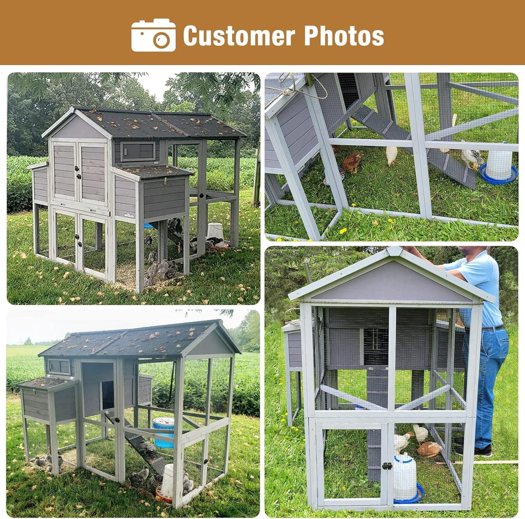 Large Chicken Coops for 6-10 Chickens, Hen House with 2 Nesting Boxes, Poultry Cage with Ramps and Run, Waterproof Roof AIR48-3